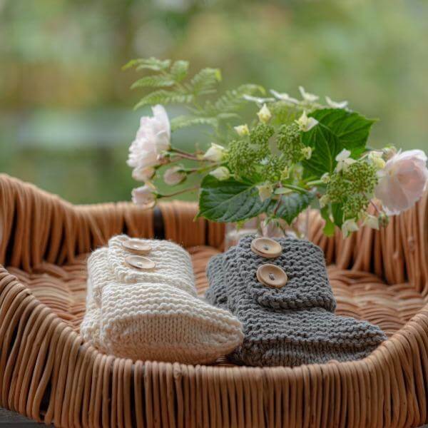 Mushroom and natural chunky knit boots