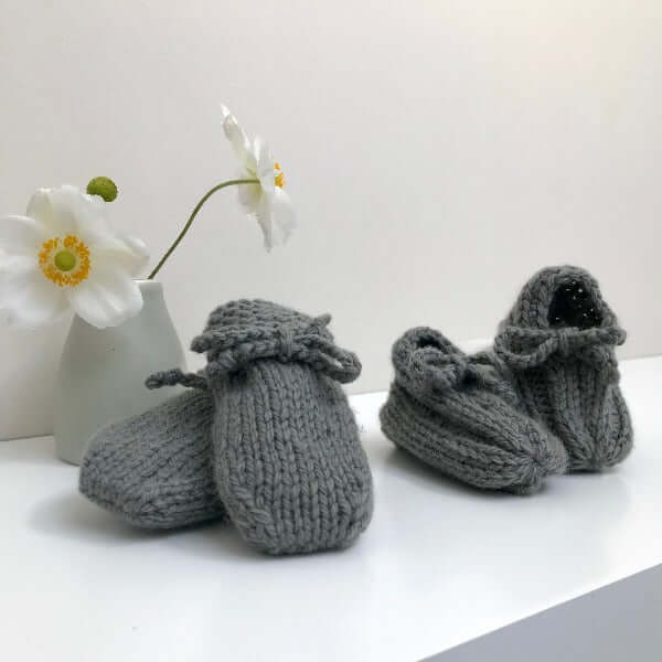 mushroom baby mittens and loafers set