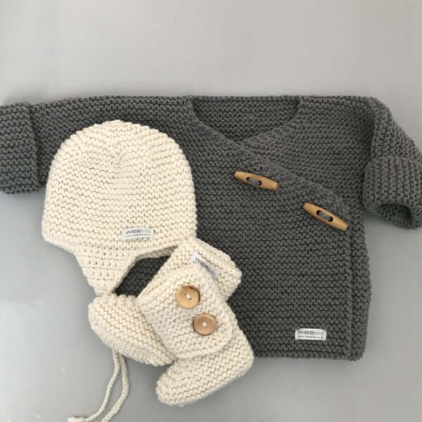 Mushroom and natural chunky knit set