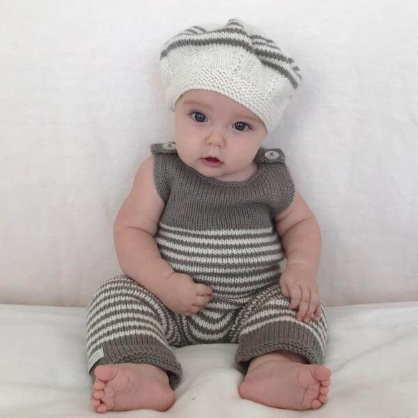 Mushroom natural stripe baby dungarees