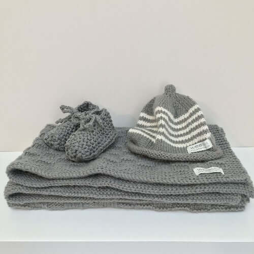 Mushroom stripe travel rug beanie and booties