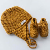 Mustard baby hat and booties set