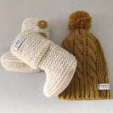 mustard cable knit baby hat
