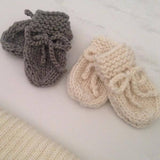 Natural and mushroom premature baby mittens