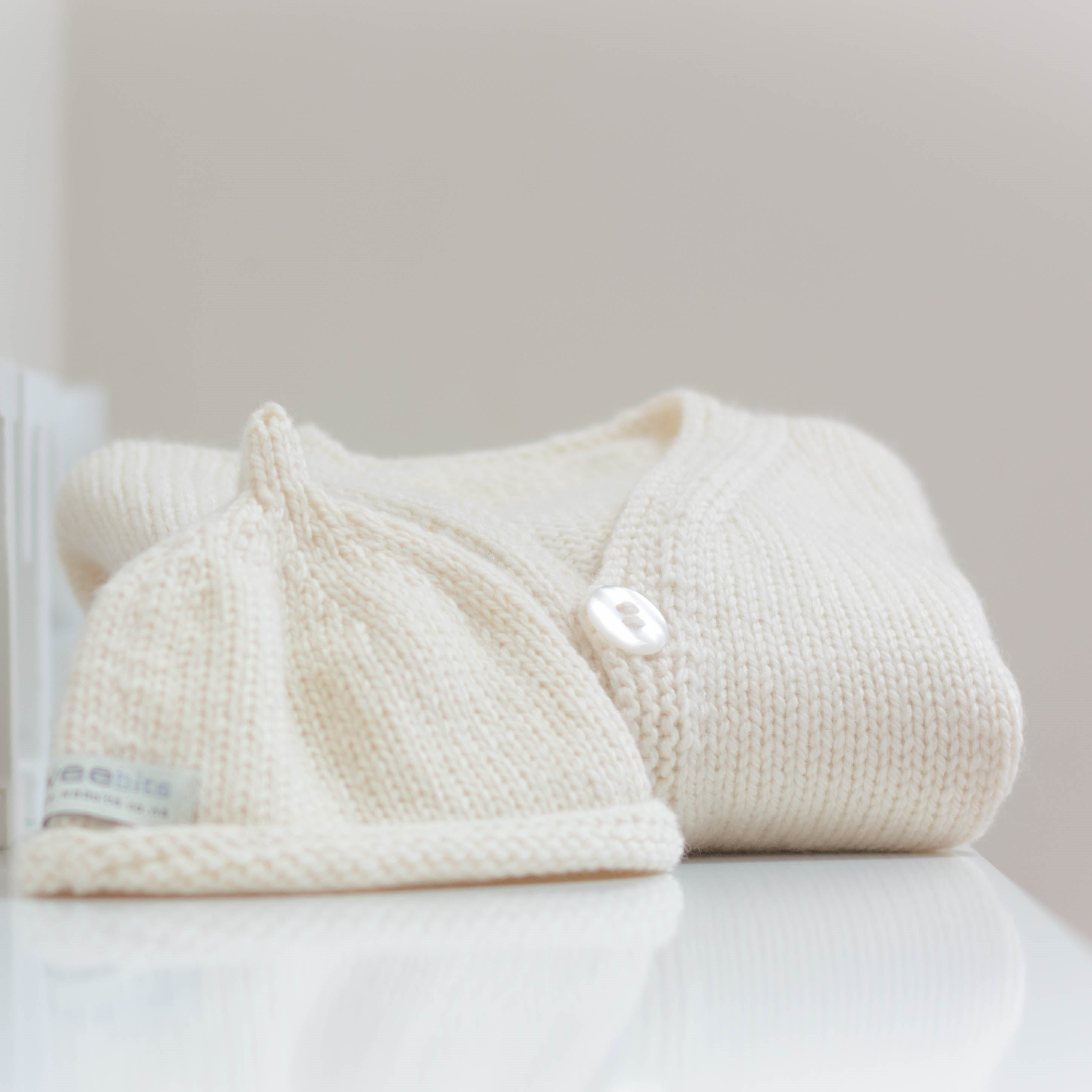 natural baby cardigan and beanie set