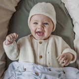 Natural baby cardigan and beanie