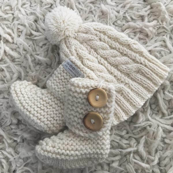 Natural cable knit hat and chunky boots