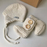Natural chunky knit hat and boots set