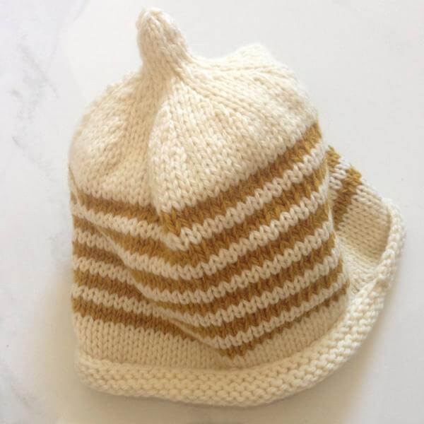 Natural mustard striped baby beanies