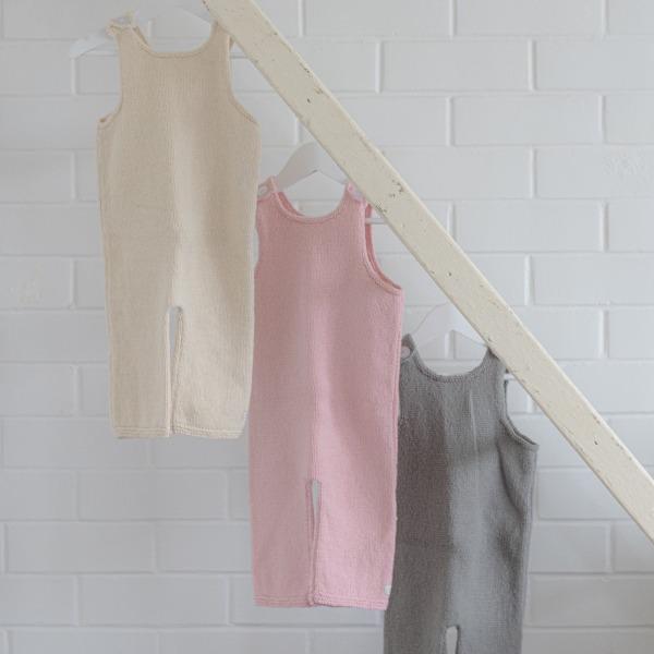 Natural, pink and mushroom baby dungarees