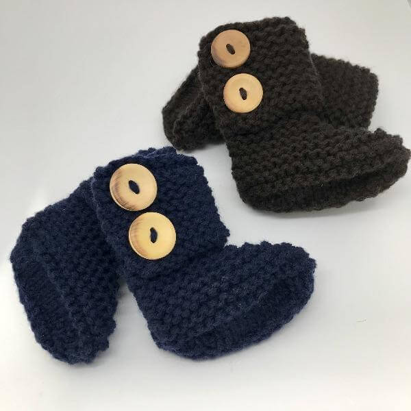 Navy and chocolate chunky knit boots