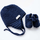 Navy baby hat and booties set