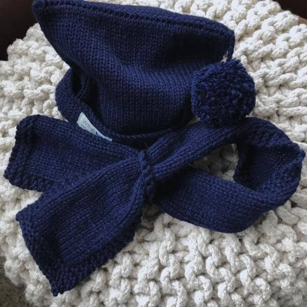 Navy pompom hat and scarf set