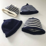 Navy striped baby beanies