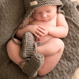 Newborn in mushroom chunky knit booties