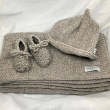 Oatmeal travel rug beanie and booties
