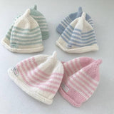 Pink and mint striped baby beanies