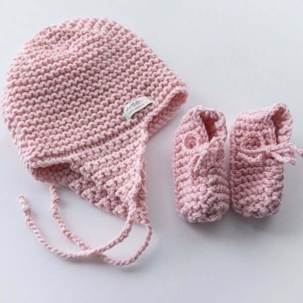 Pink baby hat and booties set