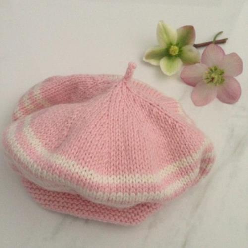 Pink natural stripe baby beret hat