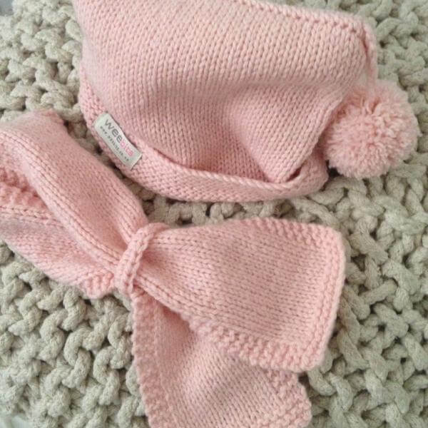 Pink pompom hat and scarf set