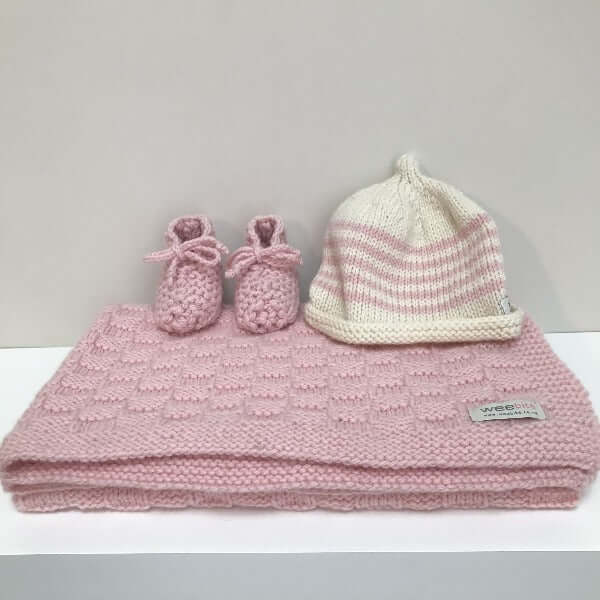 Pink travel rug beanie and booties